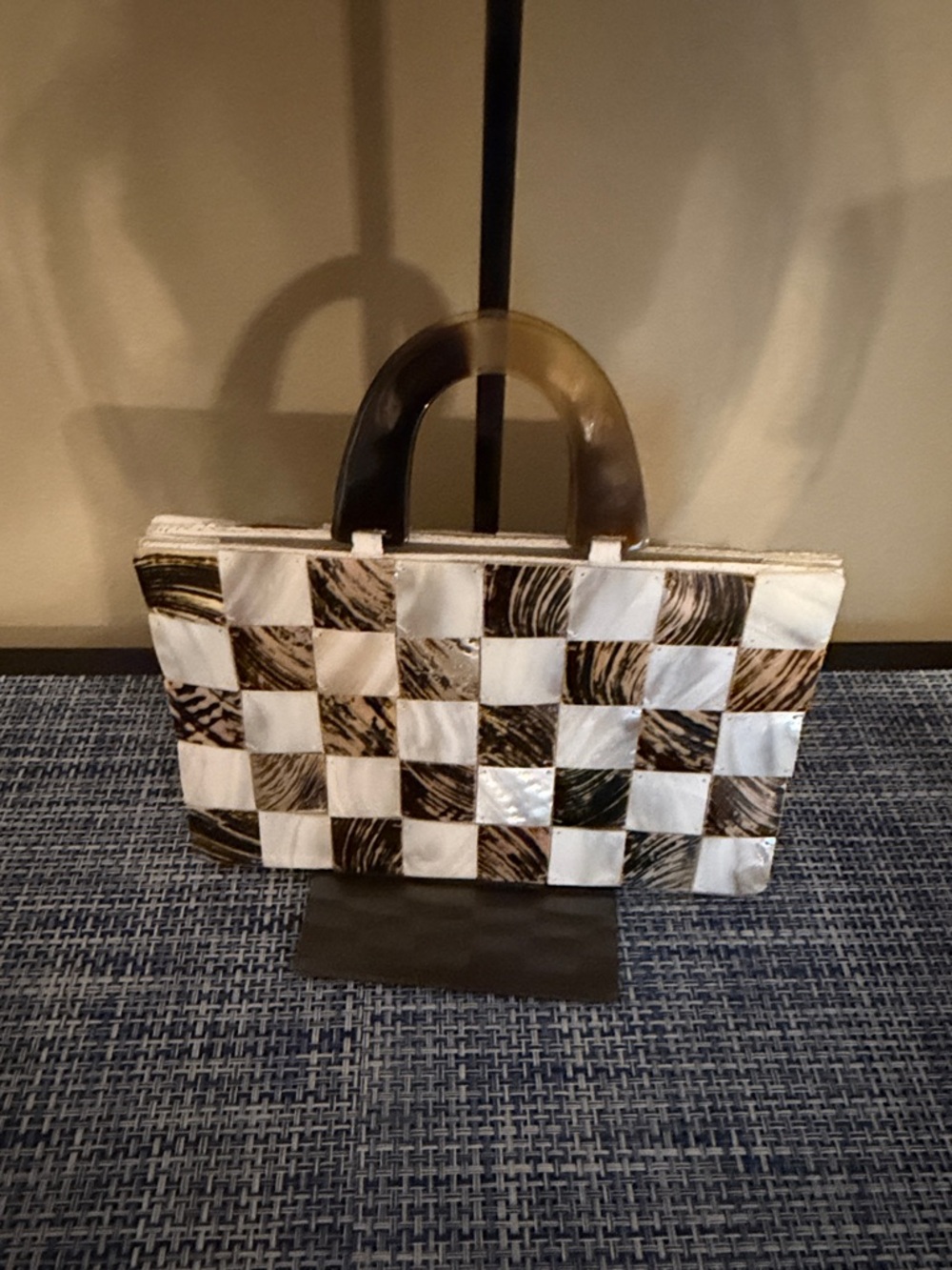 Woven Shell Mosaic Clutch - Cream & Brown - Picture 2 of 7